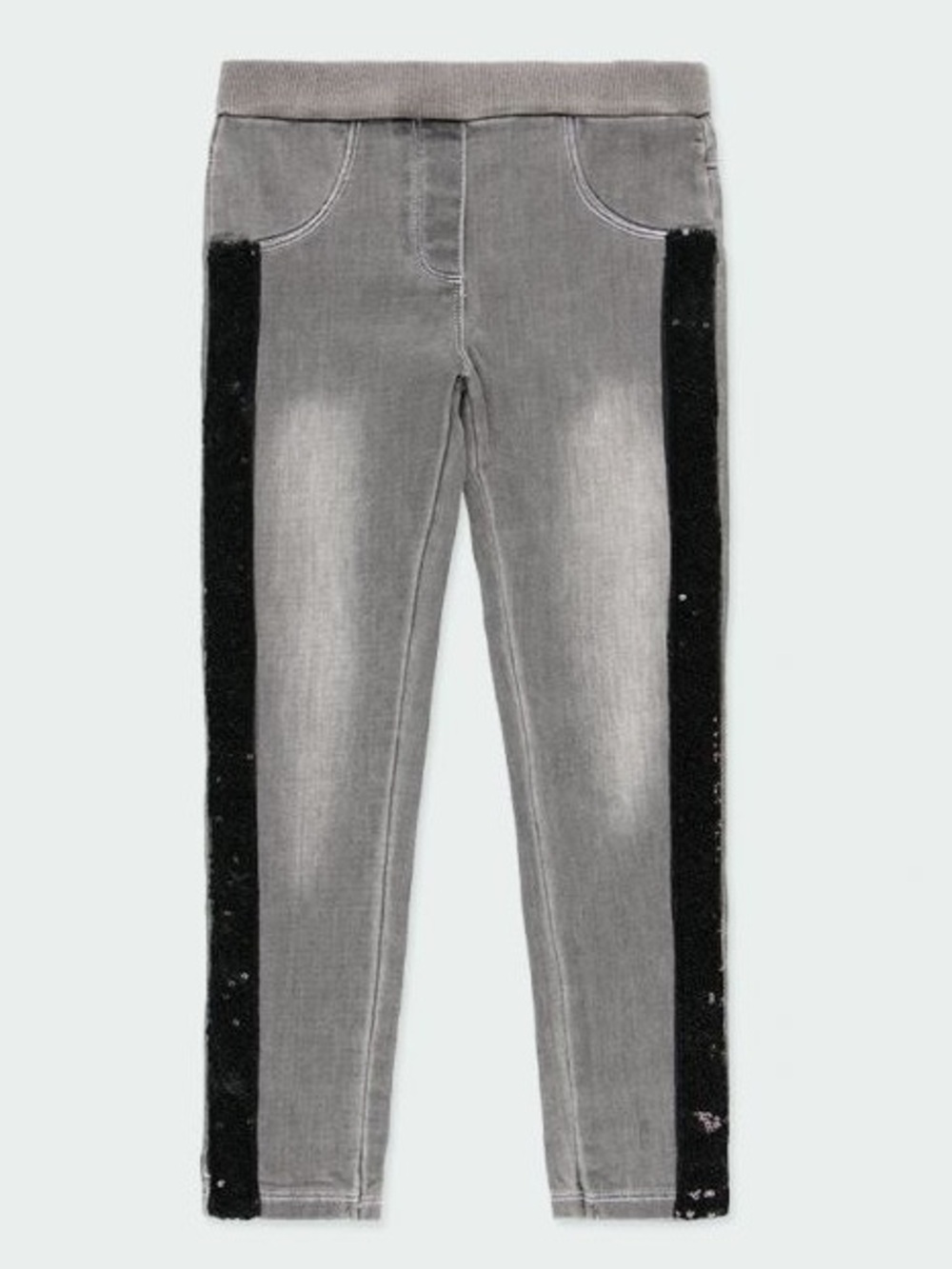 Girls' Gray Jeggings with Black Side Panels